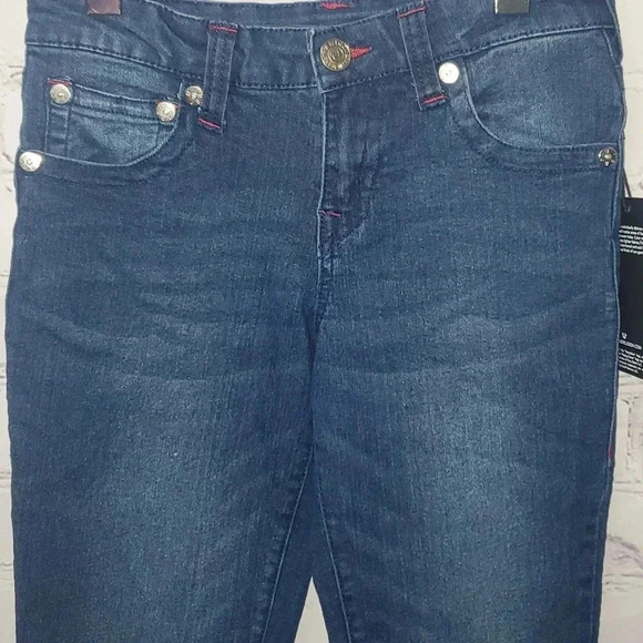 True Religion Halle Mid Rise Super Skinny Blue Jeans Red Stiching Size 12 NWT🔥 - Picture 8 of 16
